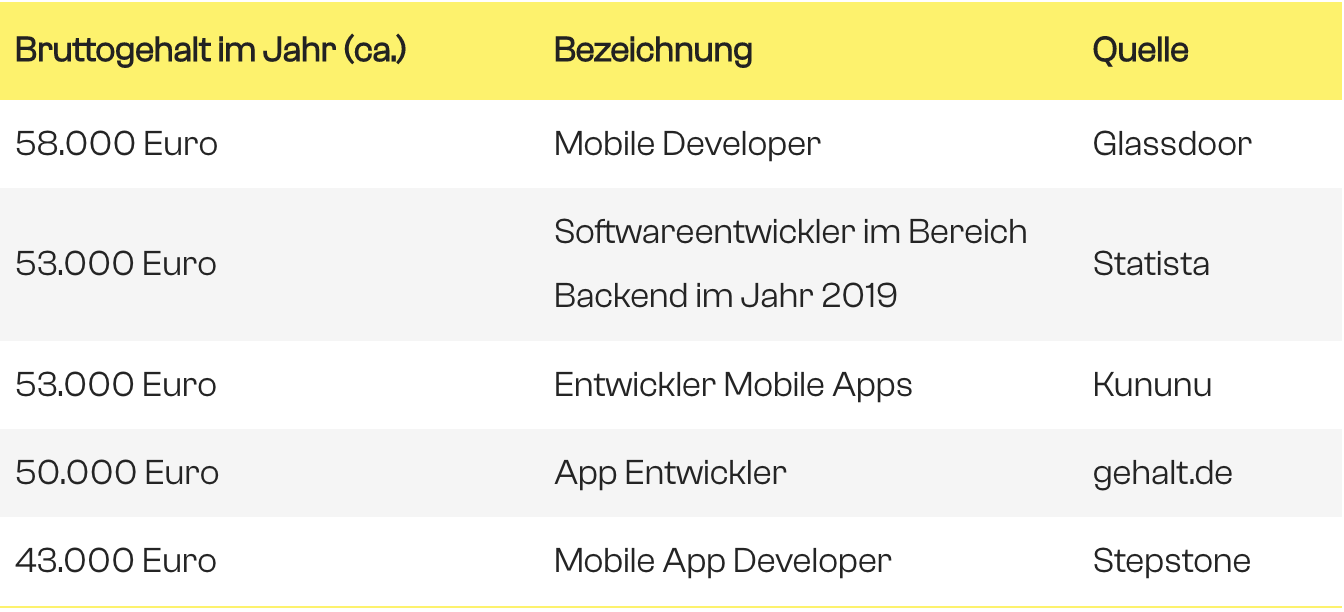 So viel verdient man als App Entwickler Übersicht